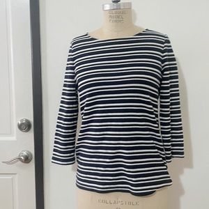 Croft & Barrow Crew-Neck 3/4 Sleeves Top Black and White Striped Size